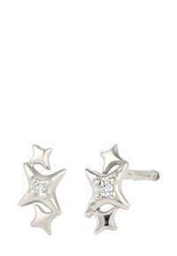 Sølvfarvede stud øreringe med et design inspireret af efeu med små klare rhinsten i midten af hver blad. Glat, poleret overflade.