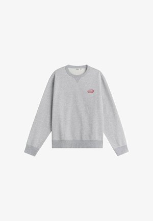 Sweatshirt gris clair en mélange de coton, avec un col et des poignets côtelés, doté d'un petit logo rouge sur la poitrine.