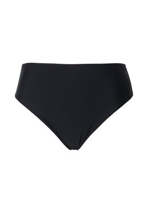 Parte inferior de bikini negra de cintura alta, hecha de un tejido elástico y suave con un color sólido. Presenta un diseño limpio y minimalista, sin patrones ni adornos.