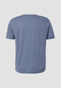 Helles blaues Baumwoll-T-Shirt mit kurzen Ärmeln, Rundhalsausschnitt und glatter Textur. Der Rücken hat keine Grafiken oder zusätzlichen Details.