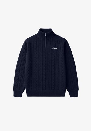 PROHIBITED, CABLE KNIT QUARTER ZIP UNISEX - Pullover - navy