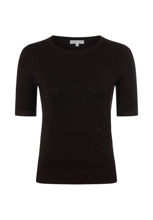 Schwarzes kurzärmeliges Stricktop mit kleinen, subtil strukturierten Punkten und rundem Ausschnitt, Größe klein von Marie Lund Copenhagen.