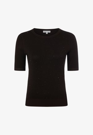 Schwarzes kurzärmeliges Stricktop mit kleinen, subtil strukturierten Punkten und rundem Ausschnitt, Größe klein von Marie Lund Copenhagen.