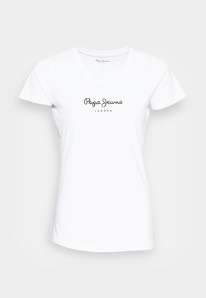 White short-sleeve t-shirt made of cotton, featuring a round neckline and printed "Pepe Jeans LONDON" logo in gray at the chest.