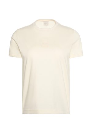 Απλό off-white κοντομάνικο T-shirt με στρογγυλή λαιμόκοψη, με διακριτικό ραμμένο ορθογώνιο σχέδιο στο στήθος και ετικέτα Calvin Klein στο εσωτερικό της λαιμόκοψης.