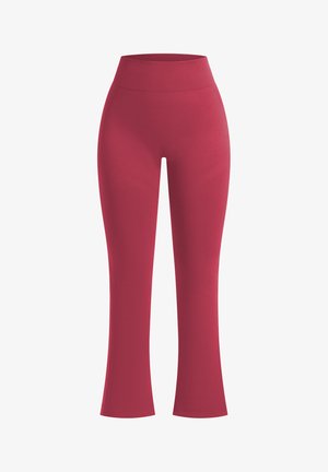 Røde leggings med en tætsiddende høj talje og flared manchetter, lavet af strækbart materiale med en glat tekstur og uden synlige mønstre.