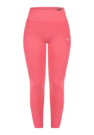 Lyserøde leggings lavet af glat, strækbart stof med en høj talje. Har et subtilt logo i hvidt på venstre lår.