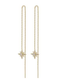Guldstjärnformade örhängen med kedjedesign; stjärnorna har diamantliknande detaljer som skapar en fin och strukturerad look.