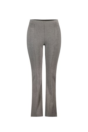 Grijze rekpantalon met een slim fit, voorzien van twee voorzakken en subtiele siernaden langs de zijkanten. Zachte, gladde stofstructuur.