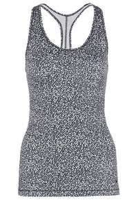 Top aderente a maniche corte con motivo in bianco e nero, scollato e con design a corsetto. Realizzato in un tessuto elastico, presenta una texture leggera.