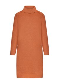 Robe-pull col roulé orange à manches longues avec une texture douce en maille et des poignets et un ourlet côtelés.