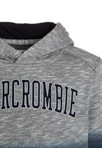 Mikina s kapucí světle šedé barvy s texturovaným vzorem. Má tmavě modrou vnitřní podšívku a vyšívané logo "Abercrombie" v námořnické modři.