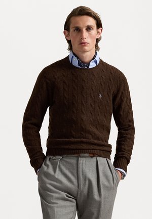 CABLE-KNIT COTTON QUARTER-ZIP JUMPER - Jersey de punto - cacao brown heather