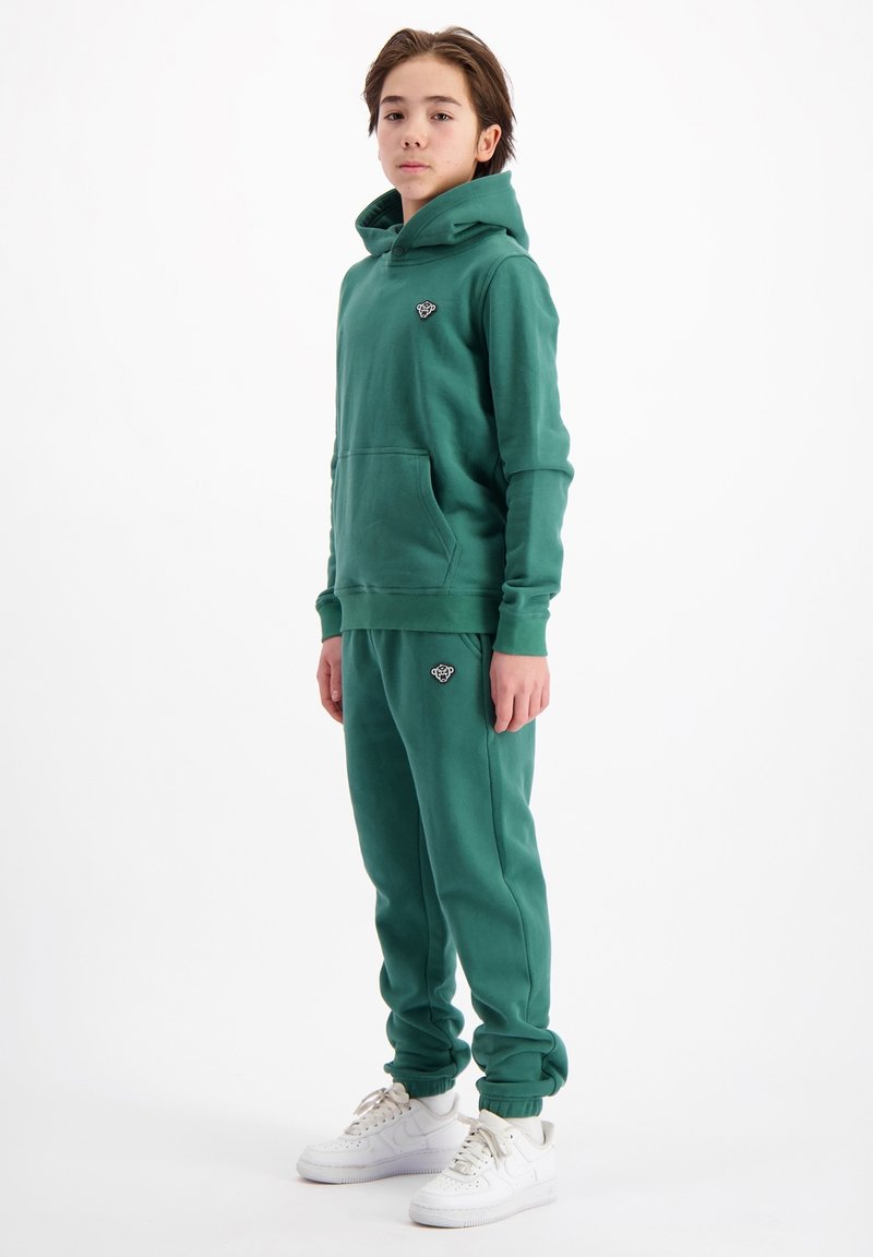 Groene katoen sweatpants en hoodie set met een kangoeroezak en logodetail, met een ontspannen pasvorm en ribgebreide boorden en zoom.