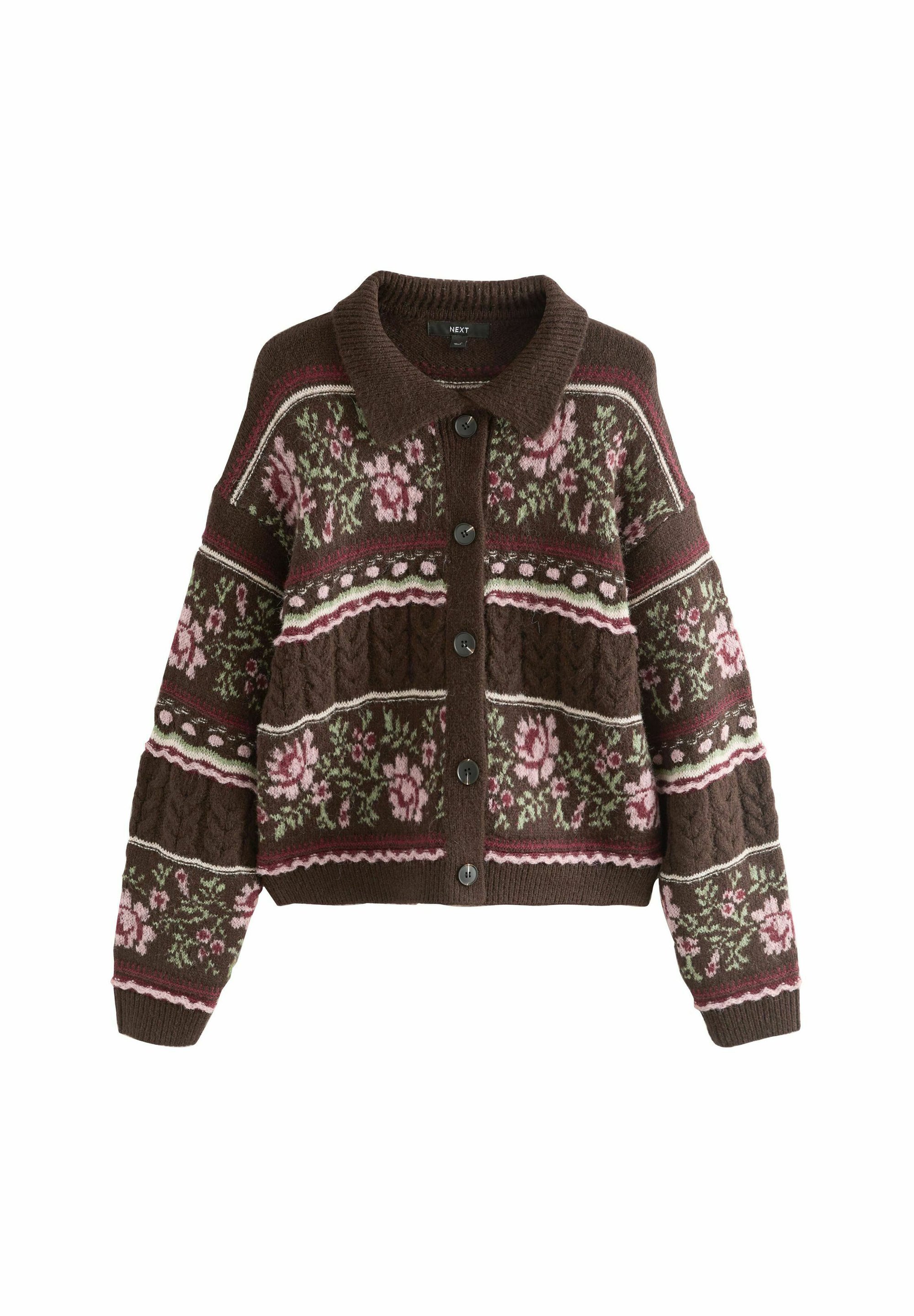 Chaqueta Cardigan Verde Flores Mango Next CABLE COLLAR Chaqueta De