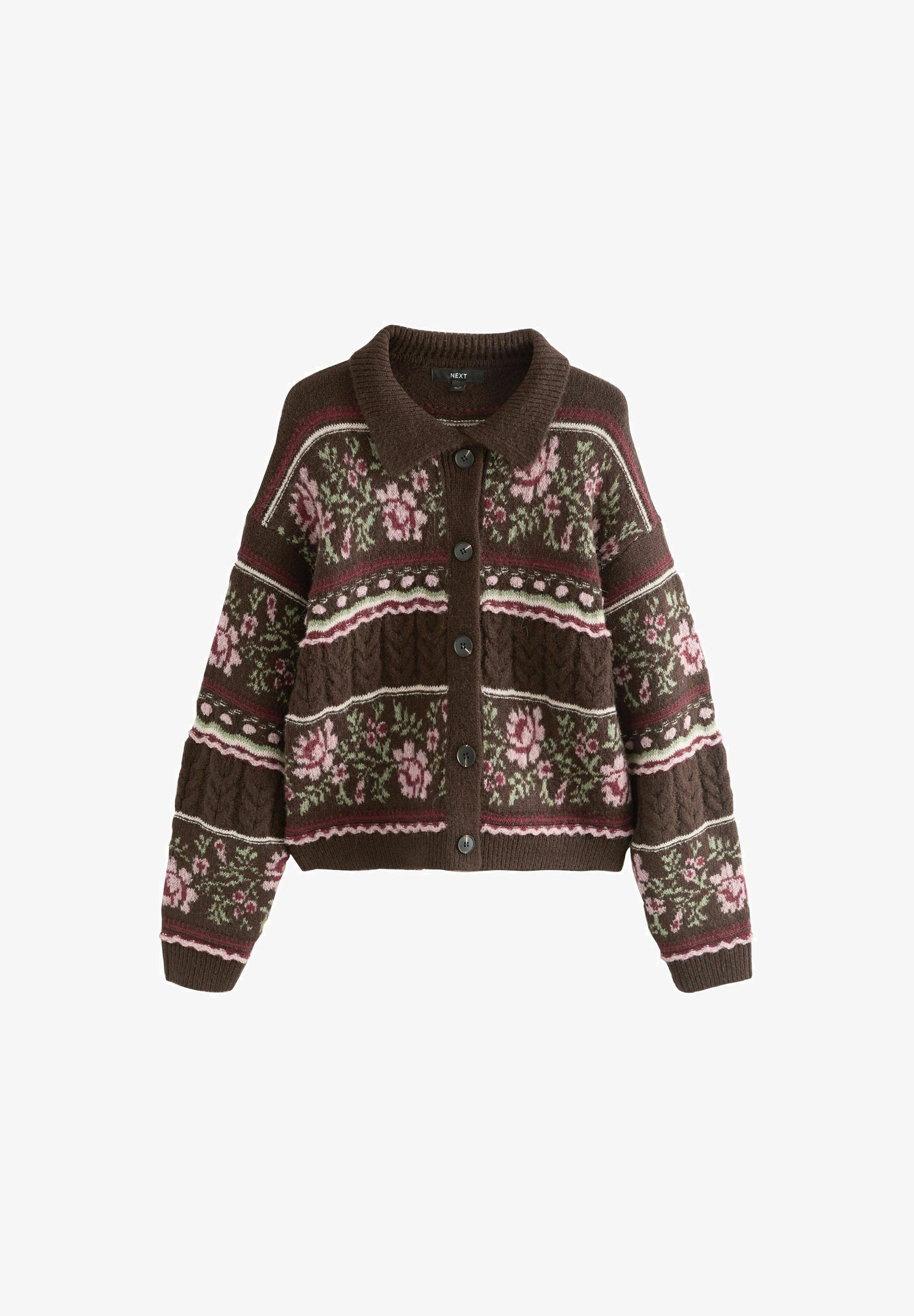 Chaqueta Cardigan Verde Flores Mango Next CABLE COLLAR Chaqueta De