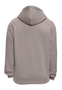 Sweat à capuche gris clair vu de dos avec manches longues et poignets et ourlet côtelés.