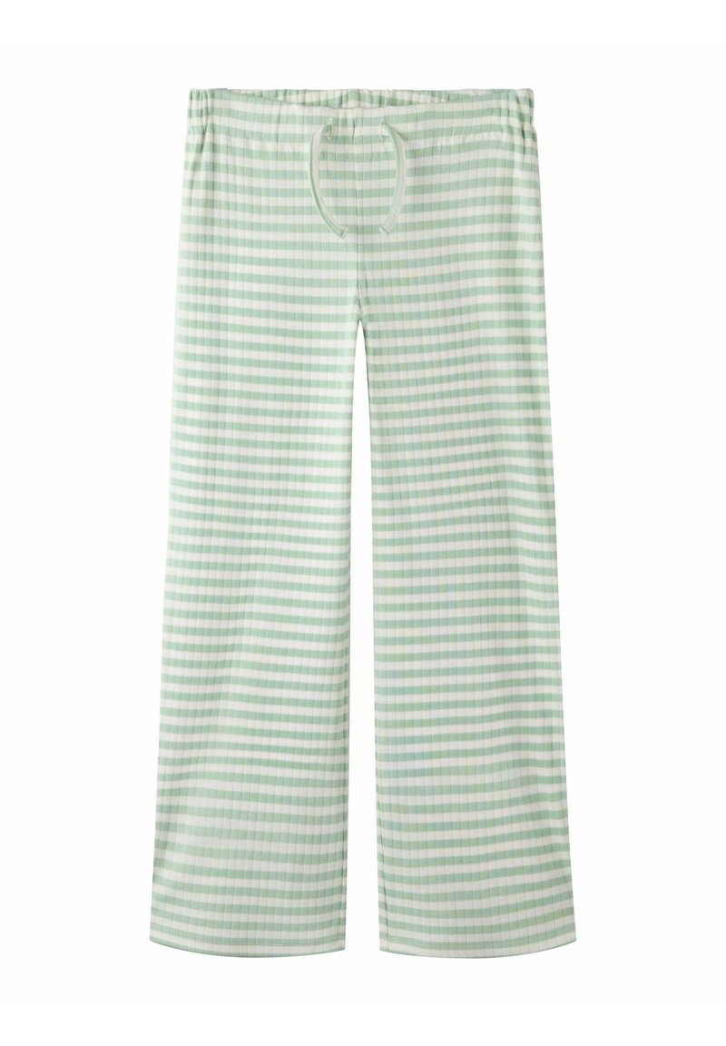 Lysegrønne pysjbukser med avslappet passform, med rutemønster og elastisk midjebånd med snøring for justering.