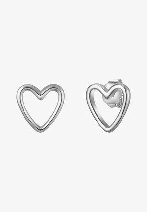 Pendientes de plata en forma de corazón con un diseño hueco, que presentan bordes suaves y un acabado pulido. Asegurados con un poste y un cierre.