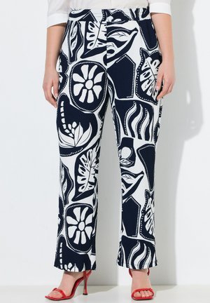 Ulla Popken HOSE ROSE, BLÄTTER, WEITES BEIN, ELASTIKBUND - Bukser - marine