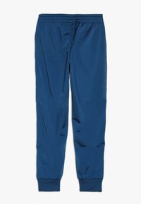 Blaue, leichte Jogginghose mit elastischem Taillenbund, schmal zulaufenden Bündchen, glatter Textur und ohne sichtbare Muster oder Verzierungen.