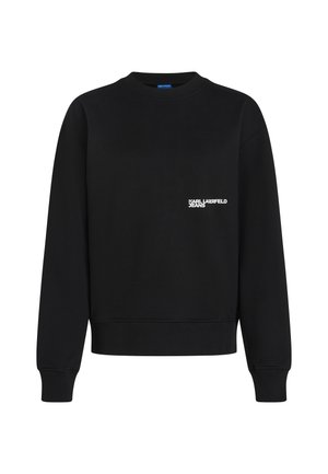 Black sweatshirt made of soft cotton blend, featuring a crew neck, ribbed cuffs, and a small white logo on the left chest area.
