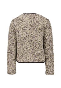 Vue arrière d'une veste à manches longues en boucle texturée aux couleurs mélangées beige, marron et pastels subtils.