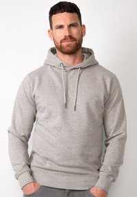 Grijze hoodie van katoenmixstof, met een trekkoordkap, lange mouwen, ribgebreide manchetten en een kangoeroezak.