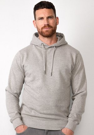 Grijze hoodie van katoenmixstof, met een trekkoordkap, lange mouwen, ribgebreide manchetten en een kangoeroezak.