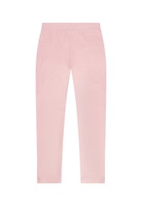 Rosa Baumwollhose mit geradem Bein, elastischem Bund und minimalen Nähten, mit glatter Textur und ohne sichtbare Taschen.