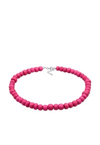 Collar de cuentas rosa que presenta cuentas suaves y redondas con un acabado mate, asegurado con un cierre de plata y una cadena de extensión.