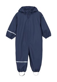 Marine waterproof sneeuwpak met een capuchon, elastische manchetten, een rits aan de voorkant en reflecterende strepen langs de armen voor zichtbaarheid.