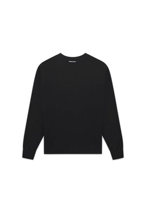 Zwart langslavenshirt van katoen, met een ronde hals, rechte pasvorm, geribbelde manchetten en zonder zichtbare patronen of logo's.