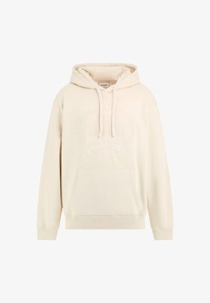 Kremaste hulahopke izrađene od mekanog materijala, s prednjim džepom, rebrastim manžetama i kapuljačom s vezicama. Upečatljiv logotip na prsima.