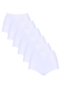 Witte hooggerite panties, gemaakt van zachte stof, met een elastische tailleband en subtiele stikdetails. Verkocht in een pack van vijf.