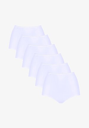 Hvide højtaljede trusser, lavet af blødt materiale, med elastisk talje og subtile sømdetaljer. Solgt i en pakke med fem.