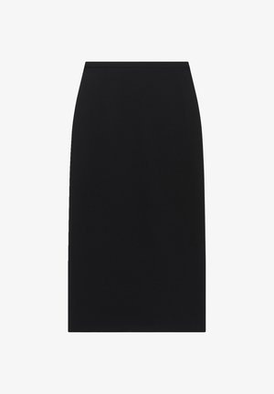 Jupe crayon noire au design lisse et ajusté, avec une longueur genoux. Dispose d'une taille simple et sans motifs ni accents visibles.