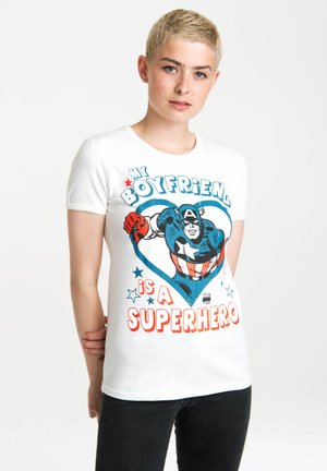 LOGOSHIRT T-SHIRT MARVEL - MY BOYFRIEND IS A SUPERHERO - Print T-shirt - altweiss