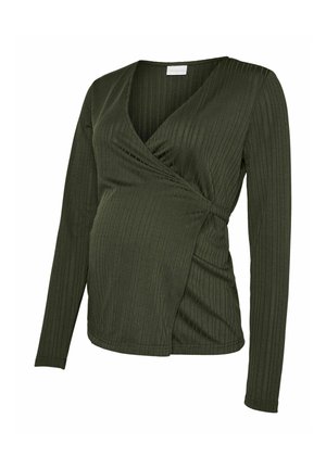 MAMALICIOUS, BLOUSE TIGHT FIT V-NECK TOP - Longsleeve - forest night