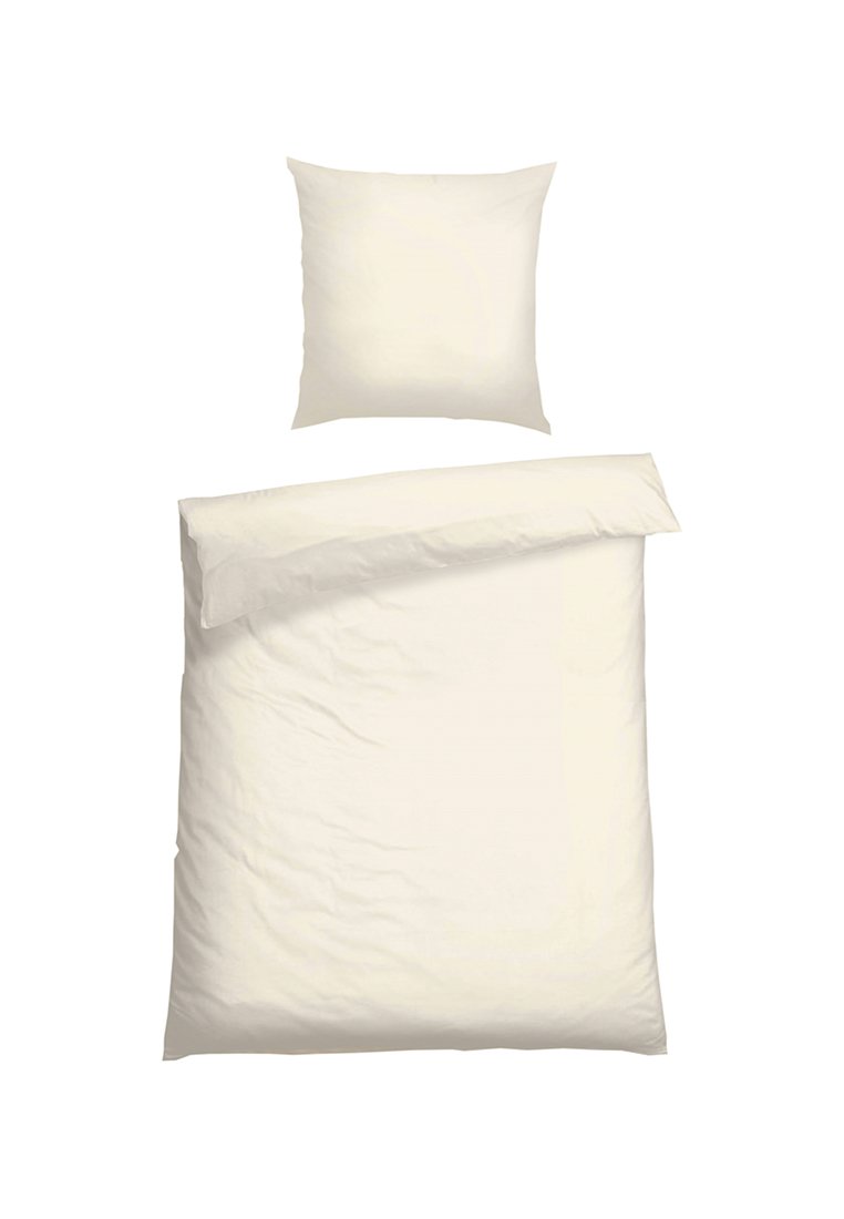 Bettwäsche-Set aus weichem Creme-Stoff, enthält einen Kissenbezug und einen Bettbezug, verfügt über eine zerknitterte Textur mit einem offenen Ende für eine einfache Handhabung.