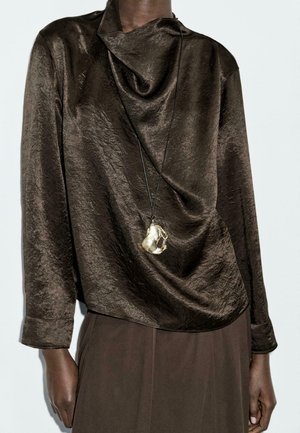 FLOWING WITH DRAPED COLLAR  - Camicetta - dark brown
