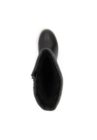 Zwarte leren laars met een zachte grijze viltvoering, ronde neus en een rits aan de zijkant. Glad oppervlak en een getextureerde binnenvoering.