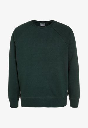 Felpa verde scuro a girocollo con maniche raglan. Realizzata in tessuto morbido con una superficie liscia e polsini e orlo a costine. Design semplice, senza motivi.