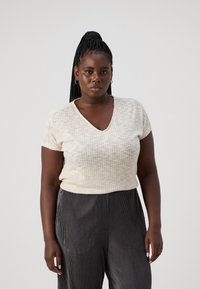 ONLY Carmakoma CARMILA V NECK  - Marškinėliai su spaudiniu - pumice stone