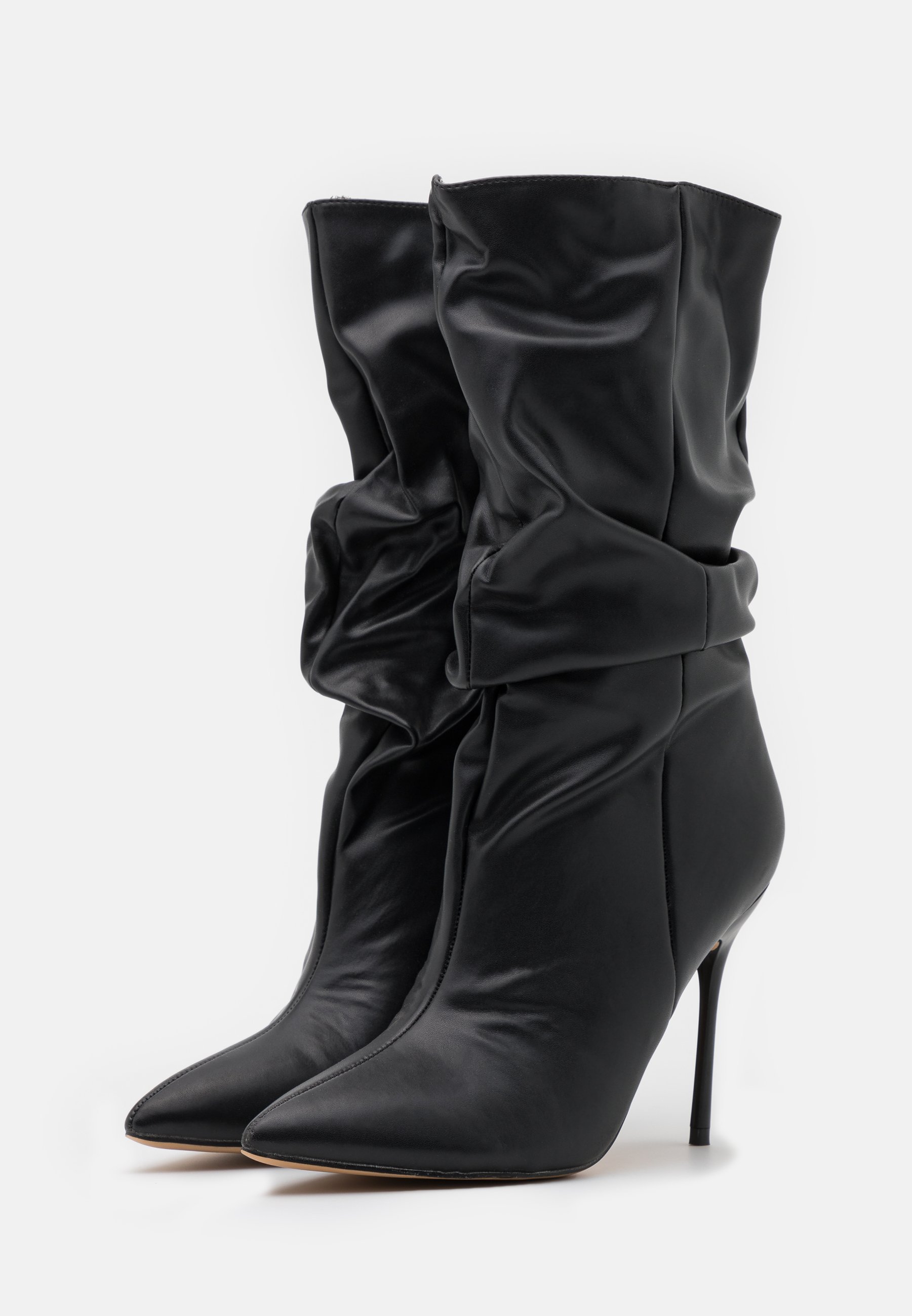 black thin heeled boots