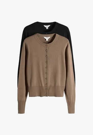 THE SET, REGULAR FIT - 2 PACK FINE KNIT BUTTON THROUGH CARDIGANS - Strickjacke - cinder brown black