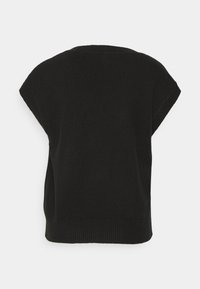 Maglione nero a maniche corte con scollatura arrotondata e maglia texturizzata. Presenta una vestibilità ampia e un orlo a coste per un tocco in più.