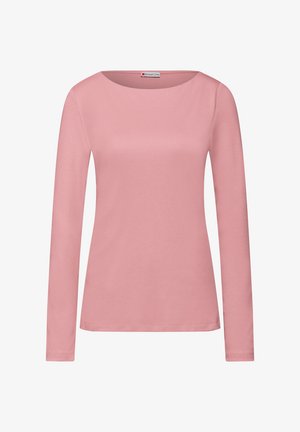 Camisa de manga larga de color rosa, hecha de una tela suave, con un cuello redondo y un diseño ajustado. Sencilla, sin patrones ni acentos visibles.