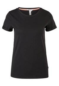 T-shirt noir à manches courtes en coton avec revers retroussés et encolure ronde, taille petite, étiquette indiquant « Il est temps de changer. »