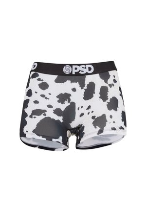 Kraťasy boxer s potiskem černobílé krávy, s černým elastickým pasem a bílým logem PSD.